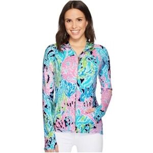 Lilly Pulitzer Luxletic Serena Seaside Aqua Let's Cha Cha Full Zip Jacket UPF XS